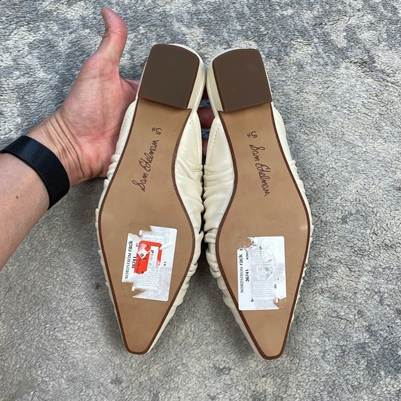 New Sam Edelman Julia Ruched Pointed Toe Flats Ivory Marfil Balletcore Sz 5.5 - Picture 10 of 12